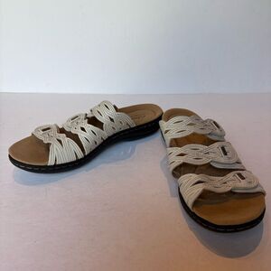 Clarks Collection Women's Cream Sandals with Woven Straps Slip On Size 8M